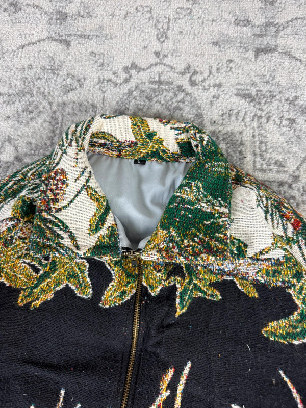 Veste en tapisserie design unique vintage fait main upcyclé retravaillé tissé taille L n•738