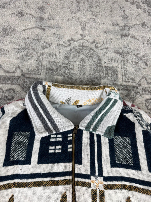 Veste en tapisserie design unique vintage fait main upcyclé retravaillé tissé taille L n•740