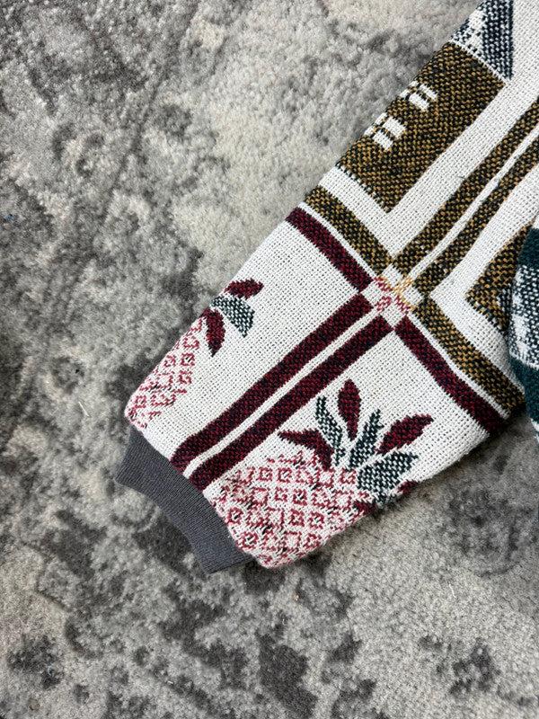 Veste en tapisserie design unique vintage fait main upcyclé retravaillé tissé taille L n•740