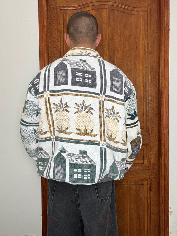 Veste en tapisserie design unique vintage fait main upcyclé retravaillé tissé taille L n•740