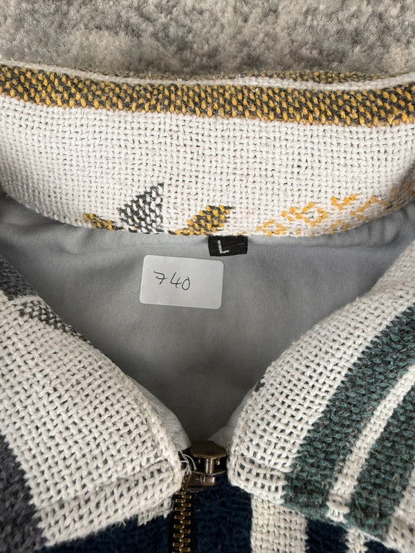 Veste en tapisserie design unique vintage fait main upcyclé retravaillé tissé taille L n•740