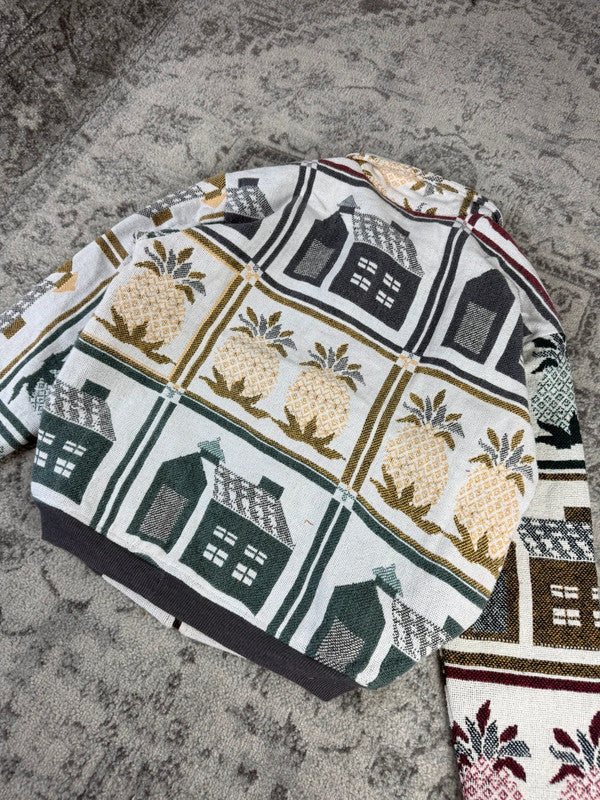 Veste en tapisserie design unique vintage fait main upcyclé retravaillé tissé taille L n•740