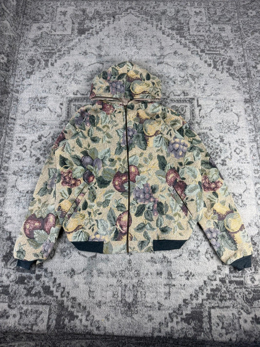 Veste en tapisserie design unique vintage fait main upcyclé retravaillé tissé taille XL n•741