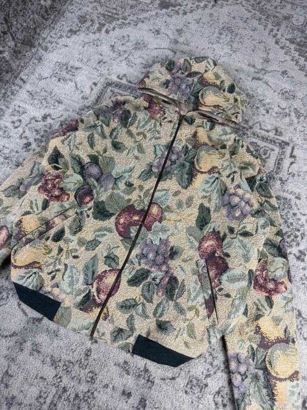Veste en tapisserie design unique vintage fait main upcyclé retravaillé tissé taille XL n•741