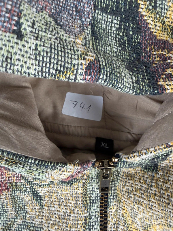 Veste en tapisserie design unique vintage fait main upcyclé retravaillé tissé taille XL n•741
