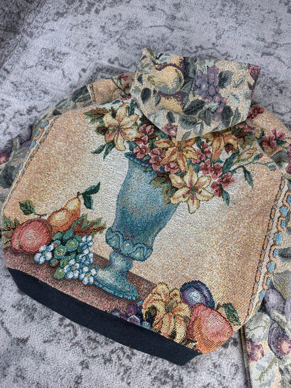 Veste en tapisserie design unique vintage fait main upcyclé retravaillé tissé taille XL n•741