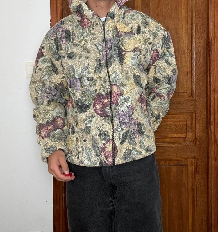 Veste en tapisserie design unique vintage fait main upcyclé retravaillé tissé taille XL n•741