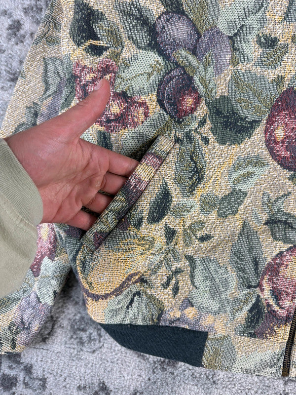 Veste en tapisserie design unique vintage fait main upcyclé retravaillé tissé taille XL n•741