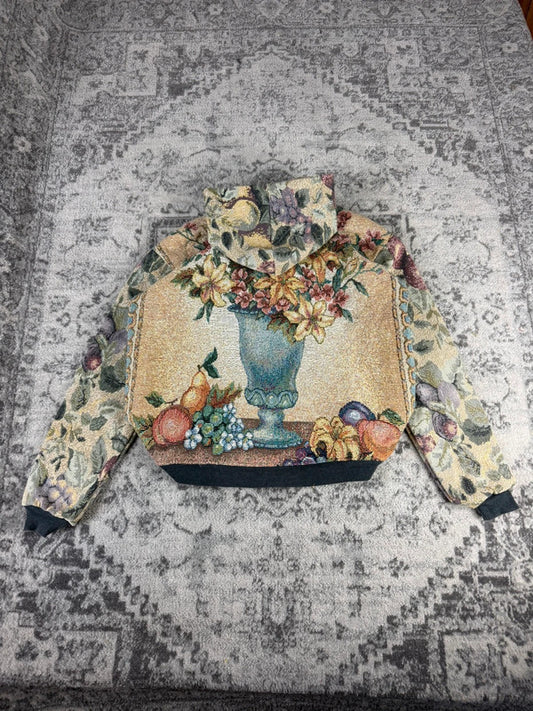 Veste en tapisserie design unique vintage fait main upcyclé retravaillé tissé taille XL n•741