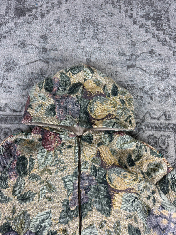 Veste en tapisserie design unique vintage fait main upcyclé retravaillé tissé taille XL n•741