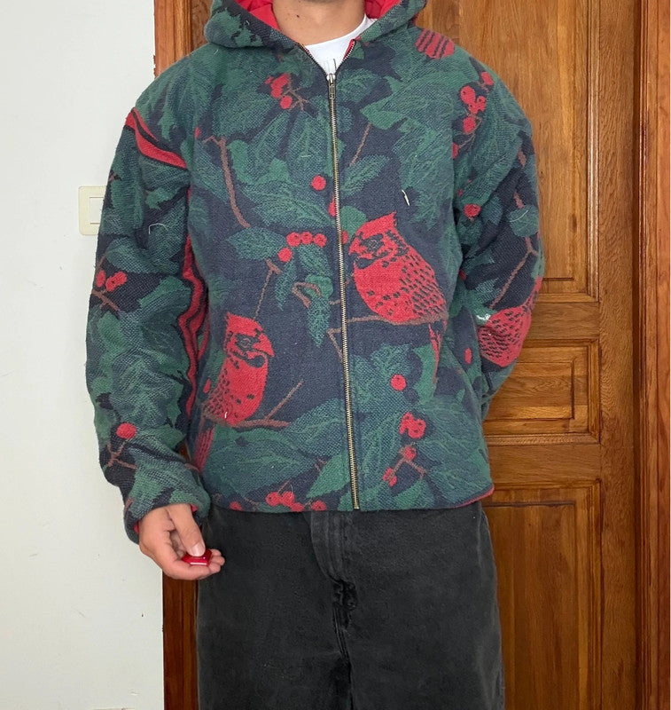 Veste en tapisserie design unique vintage fait main upcyclé retravaillé tissé taille XL n•742