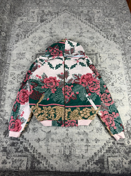 Veste en tapisserie design unique vintage fait main upcyclé retravaillé tissé taille XL n•743