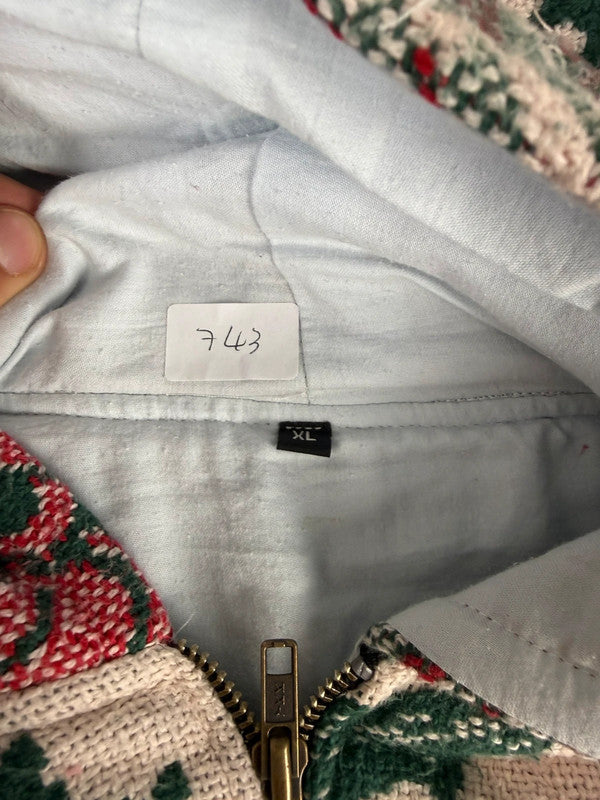 Veste en tapisserie design unique vintage fait main upcyclé retravaillé tissé taille XL n•743
