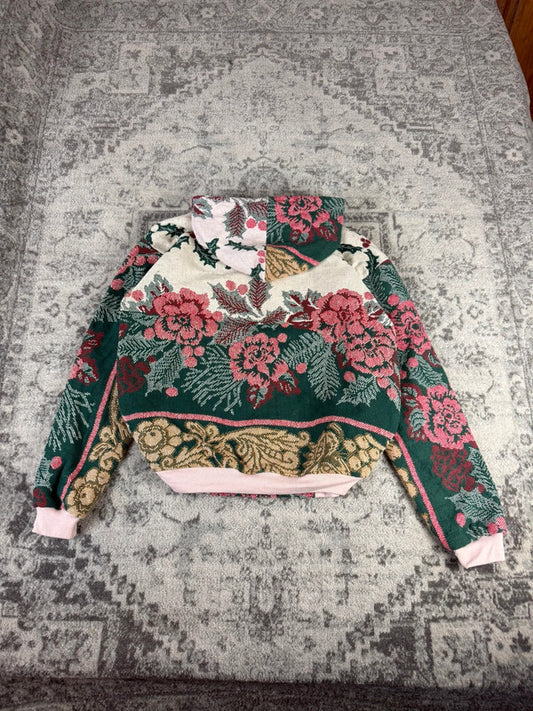 Veste en tapisserie design unique vintage fait main upcyclé retravaillé tissé taille XL n•743