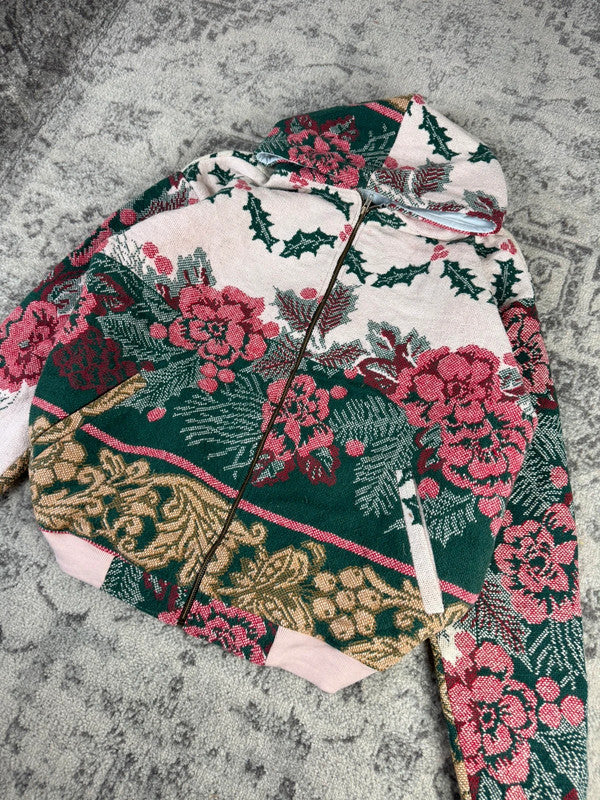 Veste en tapisserie design unique vintage fait main upcyclé retravaillé tissé taille XL n•743