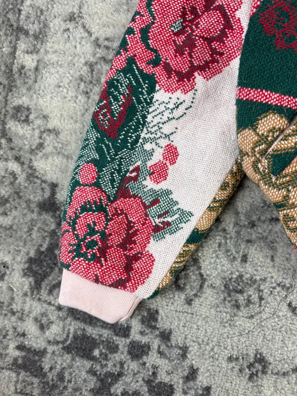 Veste en tapisserie design unique vintage fait main upcyclé retravaillé tissé taille XL n•743
