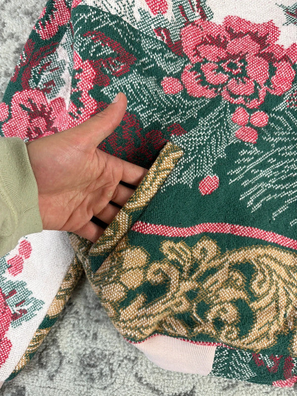 Veste en tapisserie design unique vintage fait main upcyclé retravaillé tissé taille XL n•743