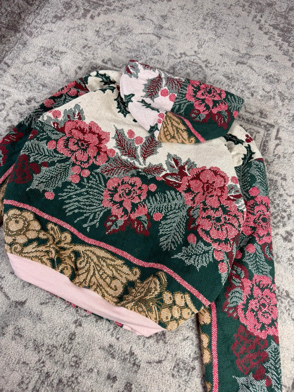 Veste en tapisserie design unique vintage fait main upcyclé retravaillé tissé taille XL n•743