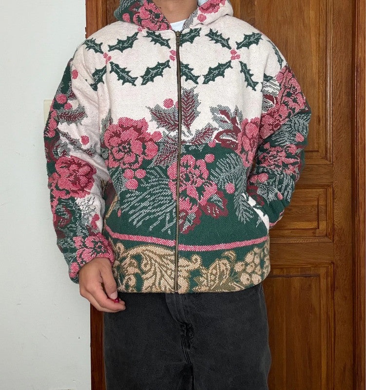 Veste en tapisserie design unique vintage fait main upcyclé retravaillé tissé taille XL n•743