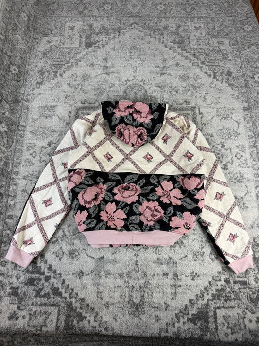 Veste en tapisserie design unique vintage fait main upcyclé retravaillé tissé taille XL n•744