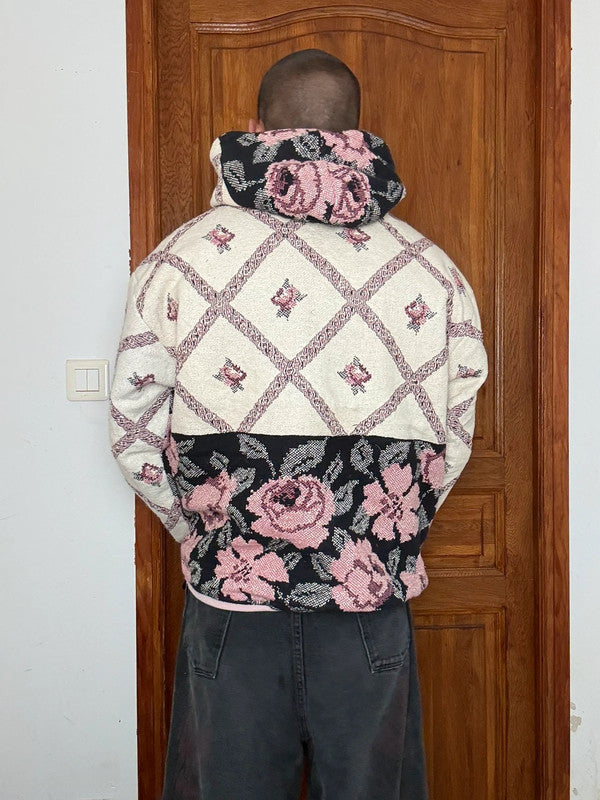 Veste en tapisserie design unique vintage fait main upcyclé retravaillé tissé taille XL n•744