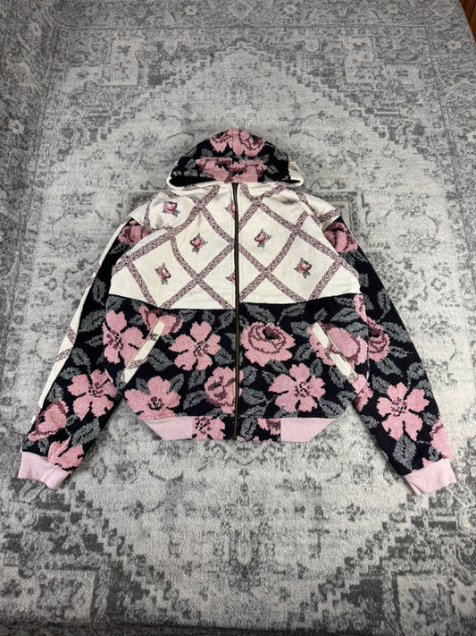 Veste en tapisserie design unique vintage fait main upcyclé retravaillé tissé taille XL n•744