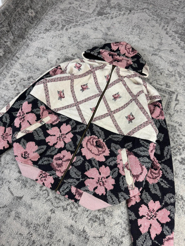Veste en tapisserie design unique vintage fait main upcyclé retravaillé tissé taille XL n•744