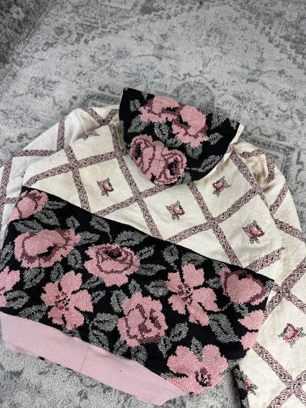 Veste en tapisserie design unique vintage fait main upcyclé retravaillé tissé taille XL n•744