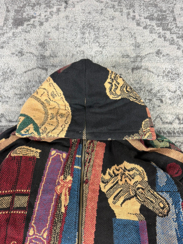 Veste en tapisserie design unique vintage fait main upcyclé retravaillé tissé taille XL n•745
