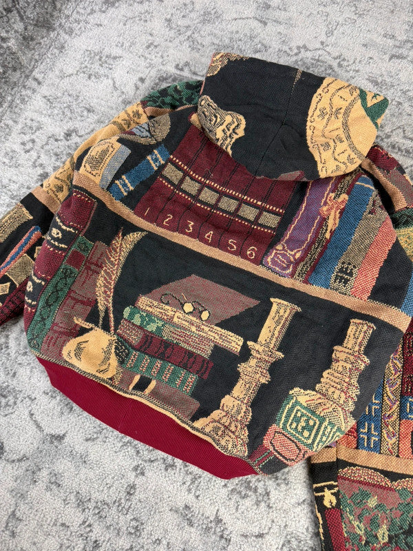 Veste en tapisserie design unique vintage fait main upcyclé retravaillé tissé taille XL n•745