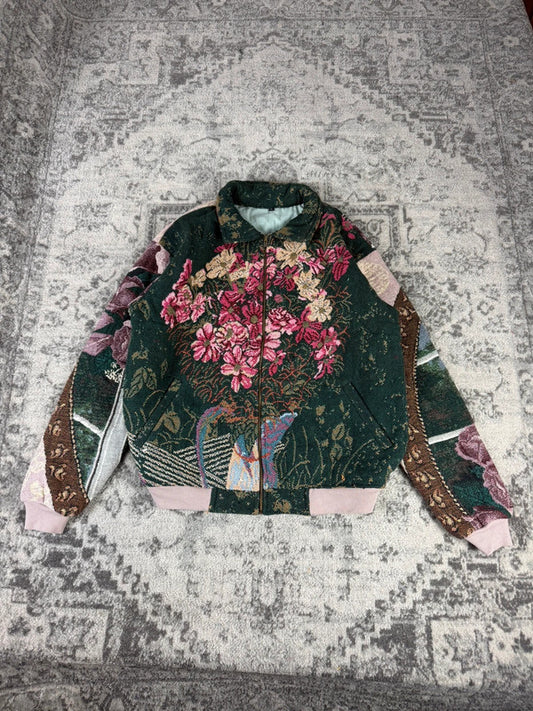 Veste en tapisserie design unique vintage fait main upcyclé retravaillé tissé taille XL n•746