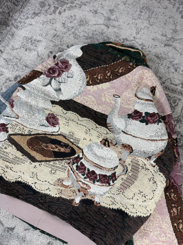 Veste en tapisserie design unique vintage fait main upcyclé retravaillé tissé taille XL n•746