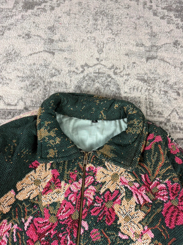 Veste en tapisserie design unique vintage fait main upcyclé retravaillé tissé taille XL n•746