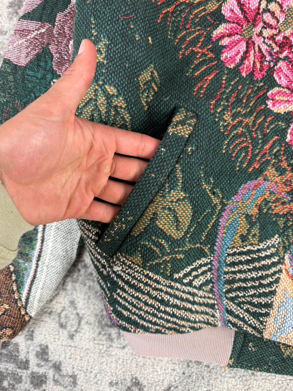 Veste en tapisserie design unique vintage fait main upcyclé retravaillé tissé taille XL n•746