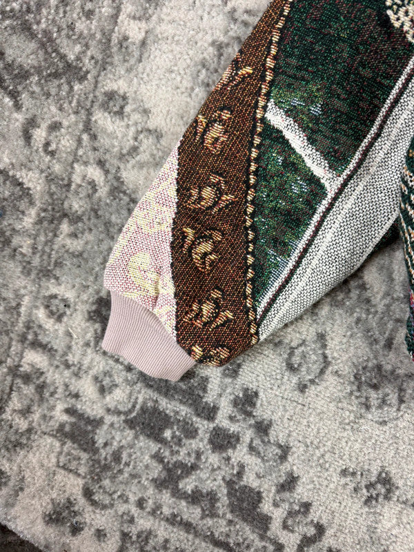 Veste en tapisserie design unique vintage fait main upcyclé retravaillé tissé taille XL n•746