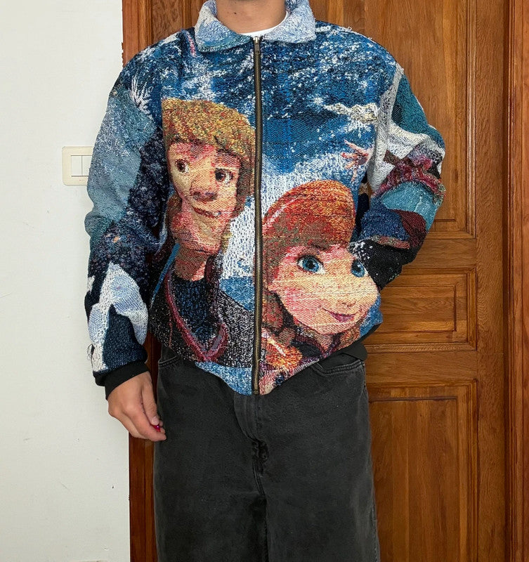 Veste en tapisserie design unique vintage fait main upcyclé retravaillé tissé taille XL n•748