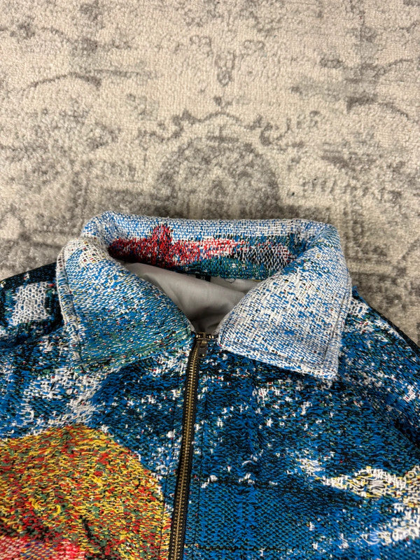 Veste en tapisserie design unique vintage fait main upcyclé retravaillé tissé taille XL n•748