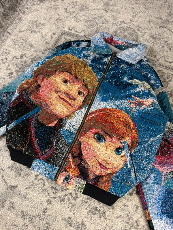 Veste en tapisserie design unique vintage fait main upcyclé retravaillé tissé taille XL n•748