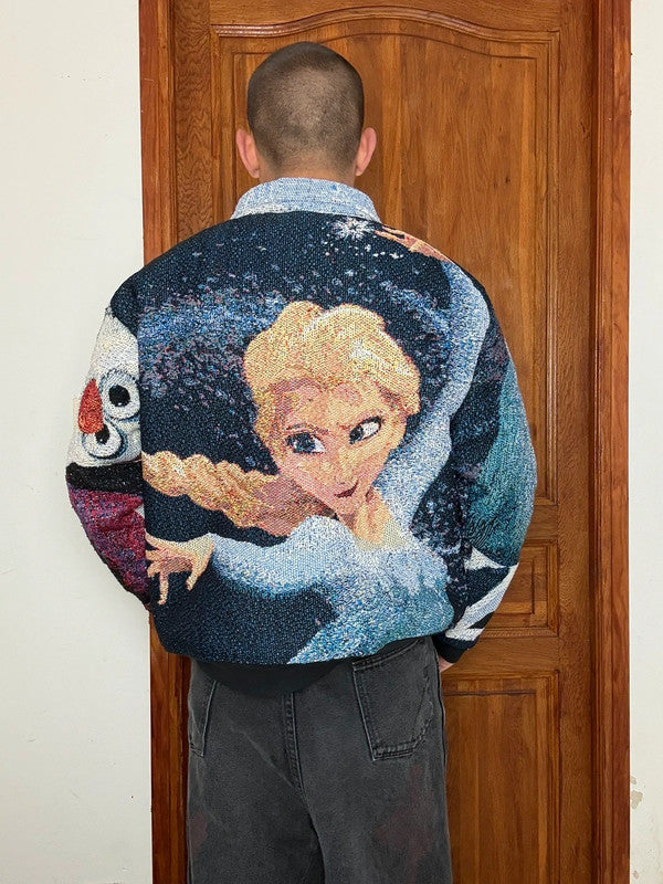 Veste en tapisserie design unique vintage fait main upcyclé retravaillé tissé taille XL n•748