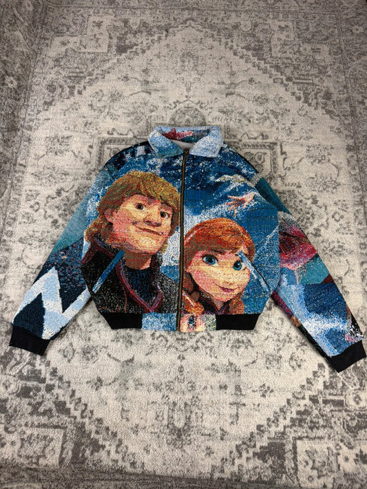 Veste en tapisserie design unique vintage fait main upcyclé retravaillé tissé taille XL n•748