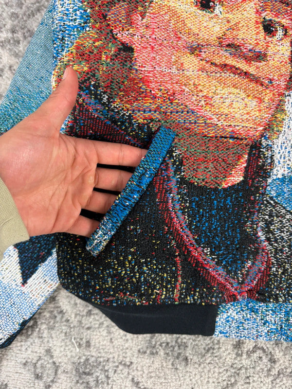 Veste en tapisserie design unique vintage fait main upcyclé retravaillé tissé taille XL n•748