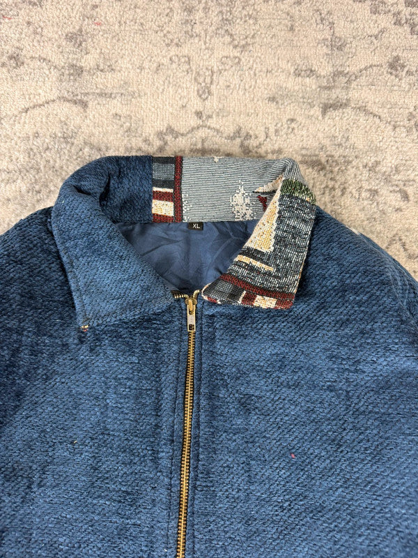 Veste en tapisserie design unique vintage fait main upcyclé retravaillé tissé taille XL n•749