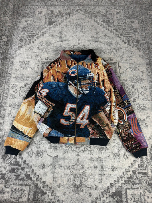 Veste en tapisserie design unique vintage fait main upcyclé retravaillé tissé taille XL n•750