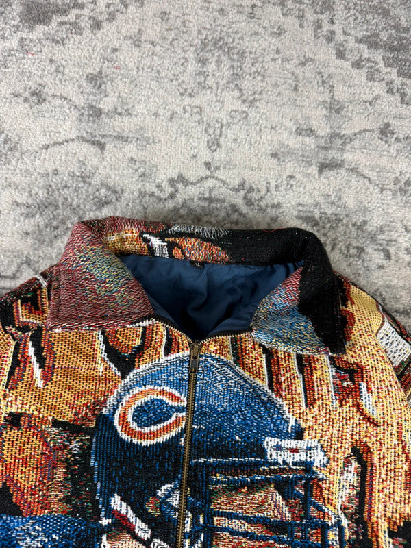 Veste en tapisserie design unique vintage fait main upcyclé retravaillé tissé taille XL n•750