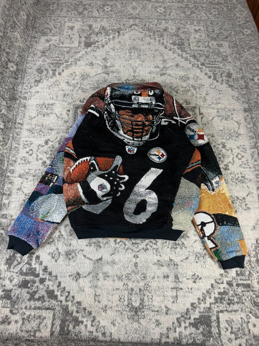 Veste en tapisserie design unique vintage fait main upcyclé retravaillé tissé taille XL n•750