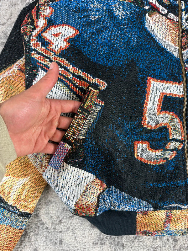 Veste en tapisserie design unique vintage fait main upcyclé retravaillé tissé taille XL n•750
