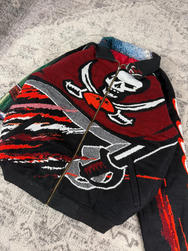 Veste en tapisserie design unique vintage fait main upcyclé retravaillé tissé taille XL n•751