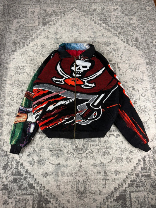 Veste en tapisserie design unique vintage fait main upcyclé retravaillé tissé taille XL n•751