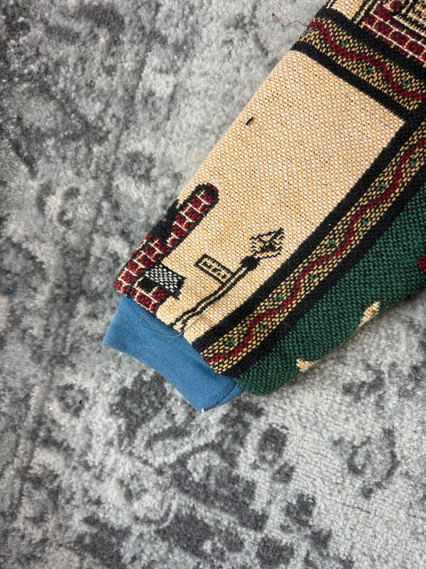 Veste en tapisserie design unique vintage fait main upcyclé retravaillé tissé taille XL n•752