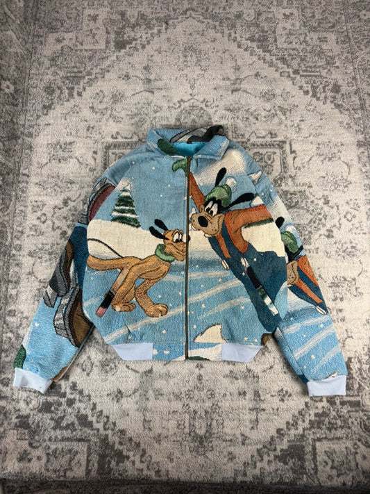 Veste en tapisserie design unique vintage fait main upcyclé retravaillé tissé taille XL n•753